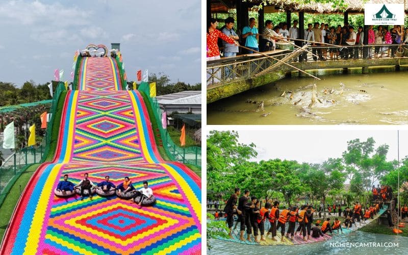 TOP 5 địa điểm cắm trại Cần Thơ siêu chill, lý tưởng nhất 14 Trải nghiệm trò chơi trượt cỏ sắc màu và các hoạt động dân dã như bắt cá, vượt cầu khỉ tại Làng du lịch Mỹ Khánh
