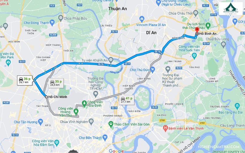 Đường đi đến khu cắm trại Hồ Bình An