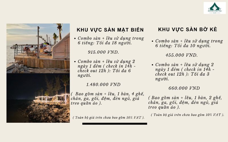 Sol Camping - Trải nghiệm cắm trại ven biển tại Hòn Dấu Resort 24 Giá dịch vụ lưu trú theo khu vực tại Sol Camping - Hòn Dấu
