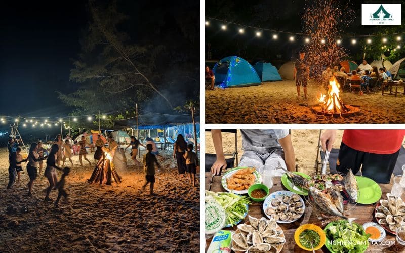 Review Camping Cô Sáu - Khu cắm trại ven biển Lagi ở Bình Thuận 18 Đốt lửa trại và tổ chức tiệc BBQ hải sản