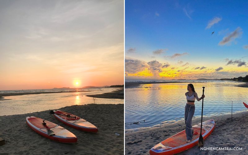 Review Sala Beach Club Camping: Không gian và trải nghiệm thực tế 14 Chèo SUP giữa hoàng hôn rực rỡ, tận hưởng trọn vẹn vẻ đẹp biển trời tại Sala Beach Club Camping