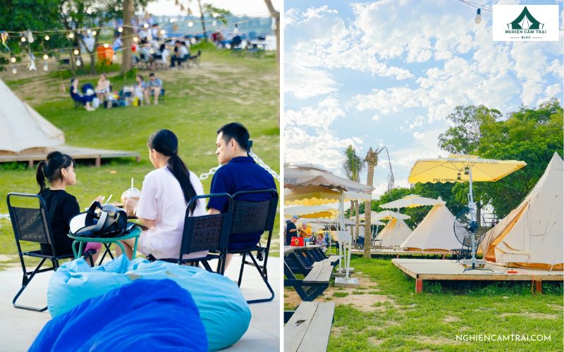 Uống cafe chill bên bờ sông khi camping tại Sixdoong