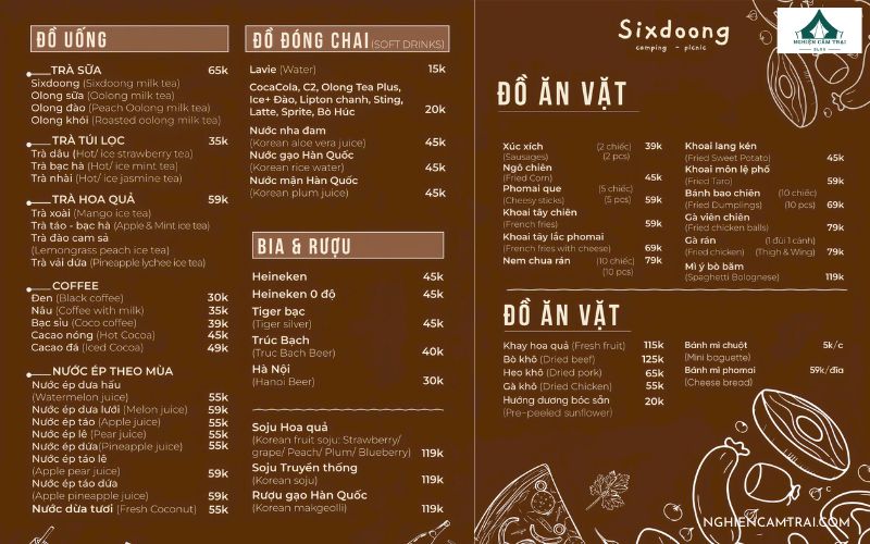 Thực đơn Sixdoong Cafe & Camping mới nhất