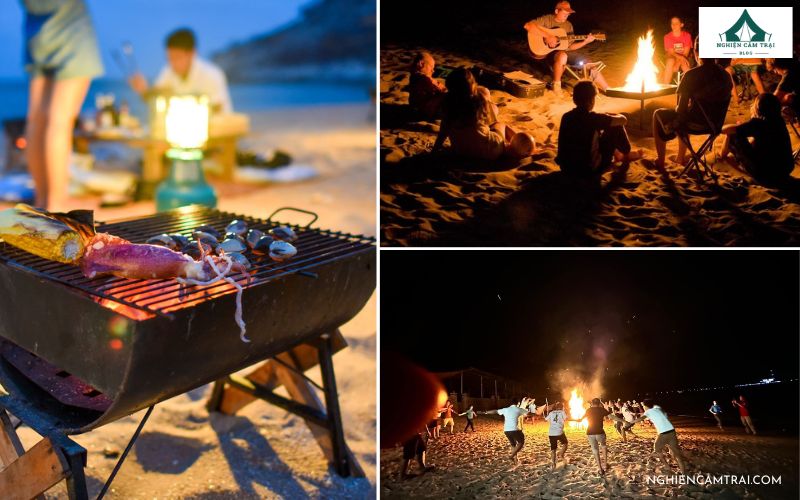 Review khu cắm trại Gành Nhảy hoang sơ ven biển Ninh Vân 8 Cắm trại và đốt lửa trại trên bãi biển tại khu cắm trại Gành Nhảy