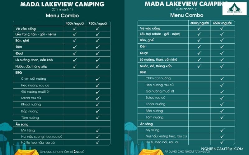 Review Mada Lakeview Camping: Cắm trại, ngắm hồ Trị An cực chill 21 Giá combo dịch vụ nhóm người tại Mada Lakeview Camping