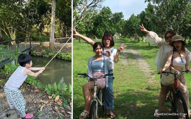 Đạp xe khám phá quanh khu camp Suối và câu cá dưới suối