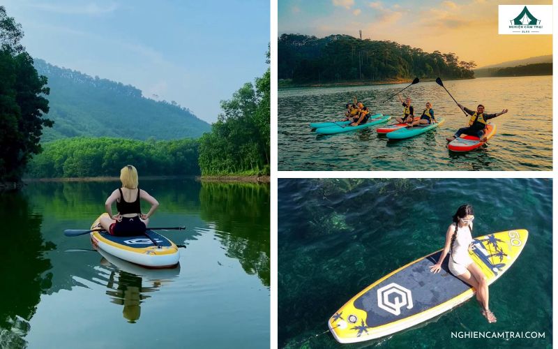 Trốn Glamping Thái Nguyên: Thiên đường cắm trại giữa hồ Ghềnh Chè 8 Chèo sup để hoà mình vào không gian tại Trốn Glamping