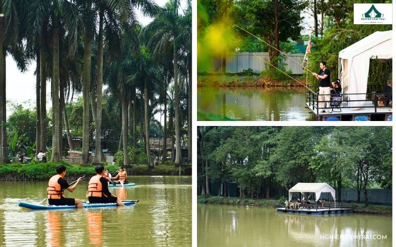 Review Vietgangz Glamping Club Hà Nội chi tiết từ A - Z 21 Chèo SUP & câu cá thư giãn