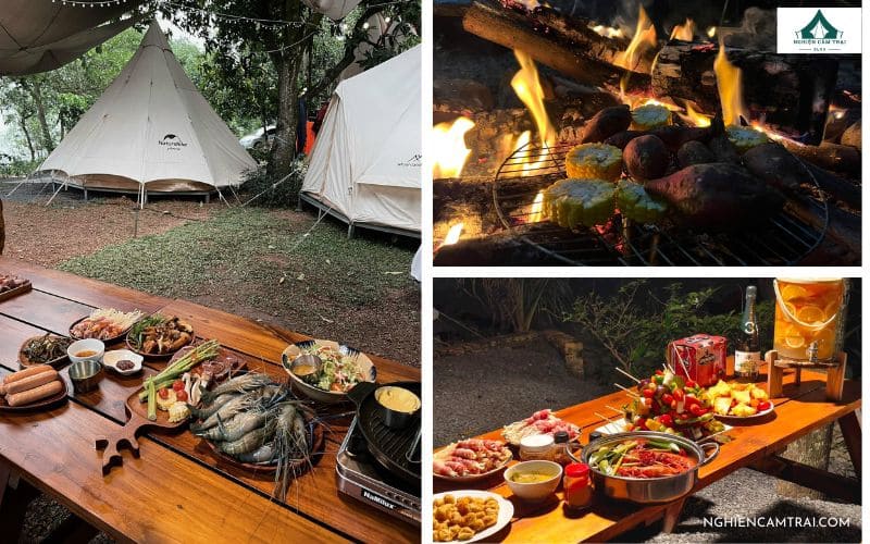 Tiệc nướng BBQ và thưởng thức ẩm thực hấp dẫn ở Khói Glamping