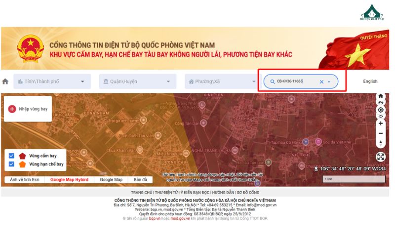 Tra cứu khu vực cấm bay flycam trực tiếp trên bản đồ điện tử