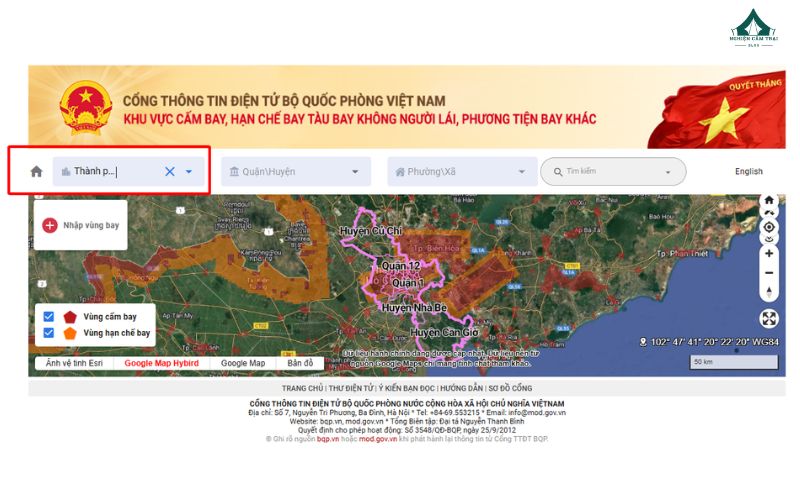 Tra cứu khu vực cấm bay flycam theo đơn vị hành chính