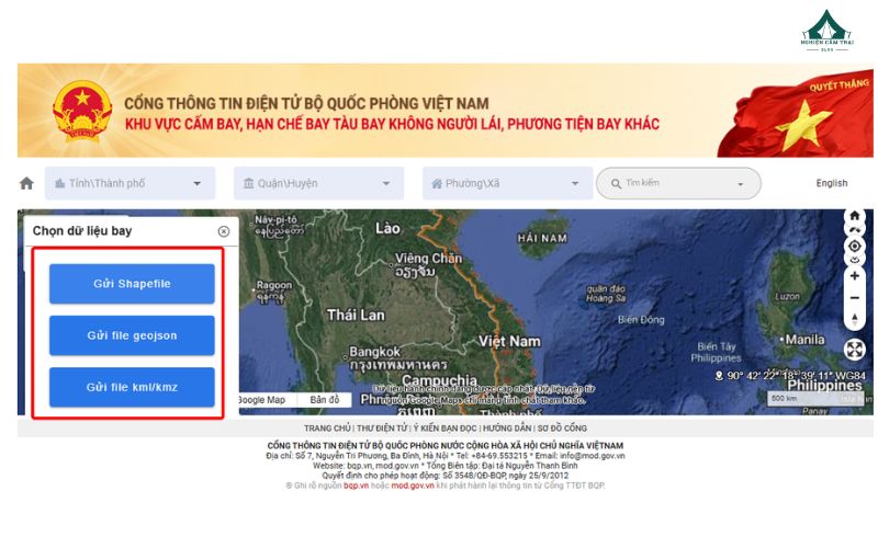 Tra cứu khu vực cấm bay flycam bằng cách nhập hoặc vẽ vùng bay 