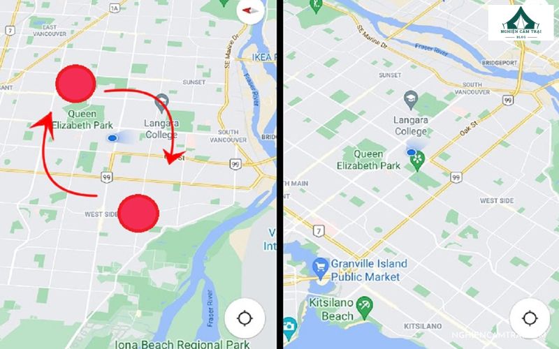Cách xem hướng trên Google Maps chi tiết nhất khi đi cắm trại 6 Dùng 2 ngón tay điều chỉnh màn hình cho la bàn xuất hiện