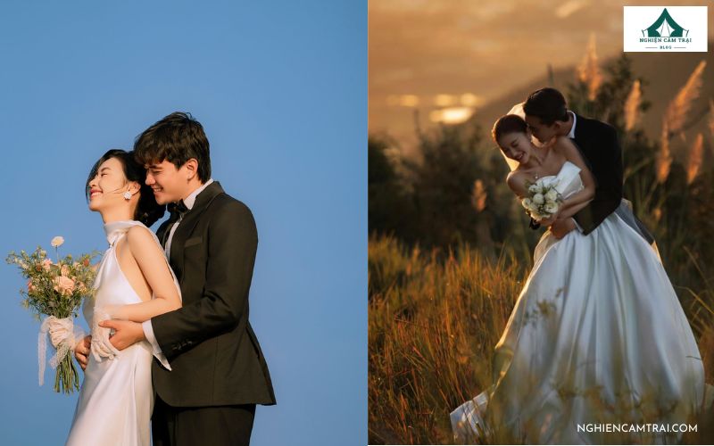 10+ kiểu tạo dáng chụp ảnh cưới dã ngoại đẹp tự nhiên, siêu lãng mạn 17 Chú rể ôm cô dâu từ phía sau