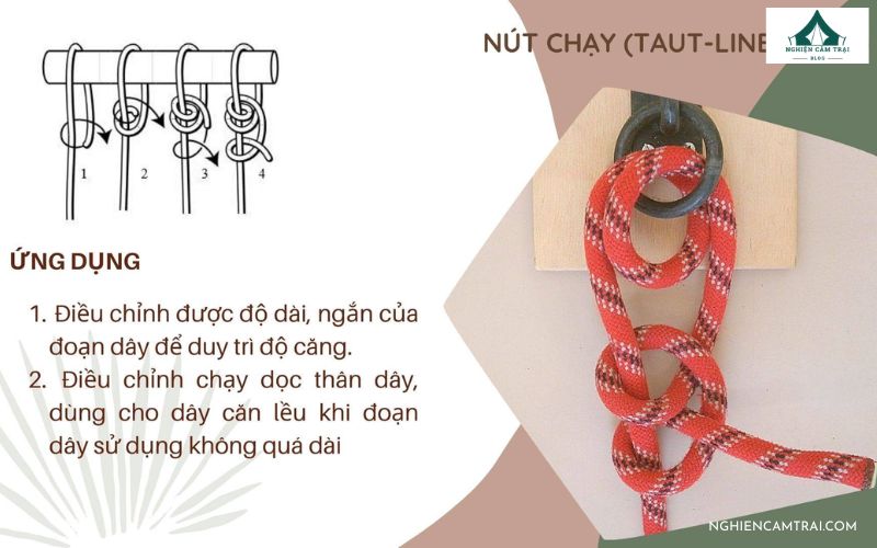 Nút chạy và nút bồ được dùng để căng dây lều cắm trại