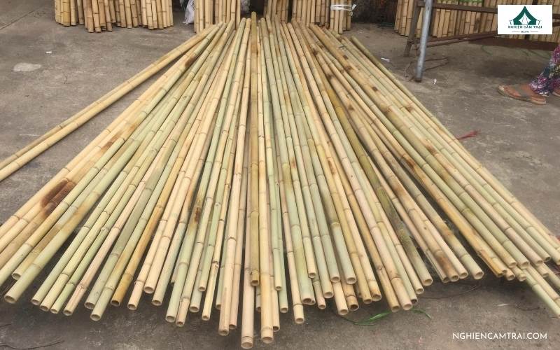 Chuẩn bị tre để dựng cổng trại