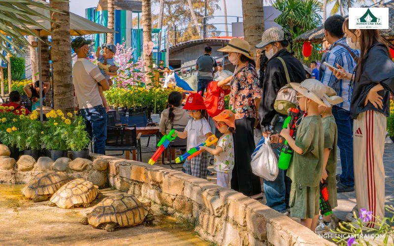 Du khách chụp ảnh cùng các loài động vật thân thiện trong khu vườn thú