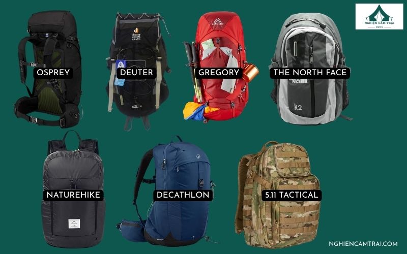Các thương hiệu balo cắm trại uy tín gồm Osprey, Deuter, Gregory, The North Face,...