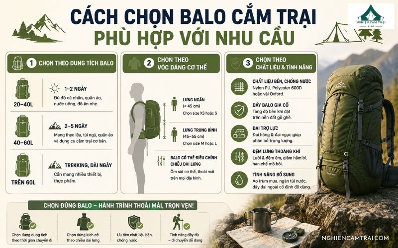 Các tiêu chí để chọn balo cắm trại phù hợp với nhu cầu