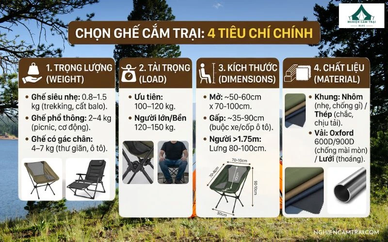 Ghế cắm trại loại nào tốt? Hướng dẫn chọn mua ghế camping chi tiết 16 Tổng hợp kinh nghiệm chọn ghế cắm trại theo trọng lượng, kích thước, nhu cầu