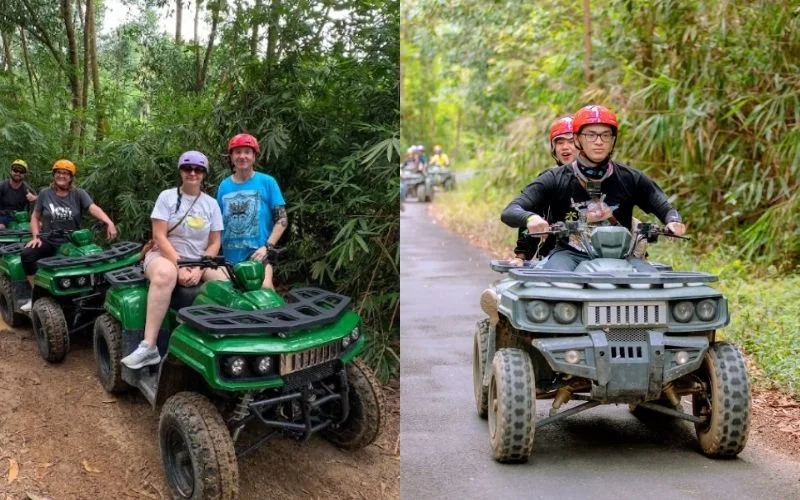 Nhóm khách lái xe địa hình ATV băng qua cung đường rừng tại Kong Forest Nha Trang