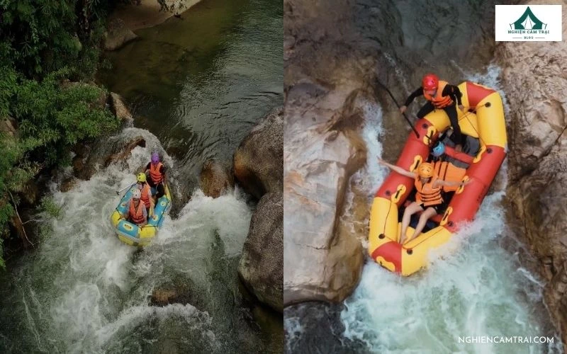 Thuyền vượt thác qua các ghềnh đá trong tour khám phá Kong Forest Nha Trang