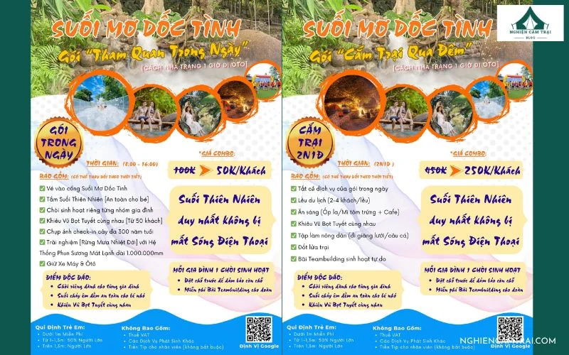 Bảng giá vé các gói dịch vụ tham quan và cắm trại tại Suối Mơ Dốc Tình Glamping & Retreat mới nhất