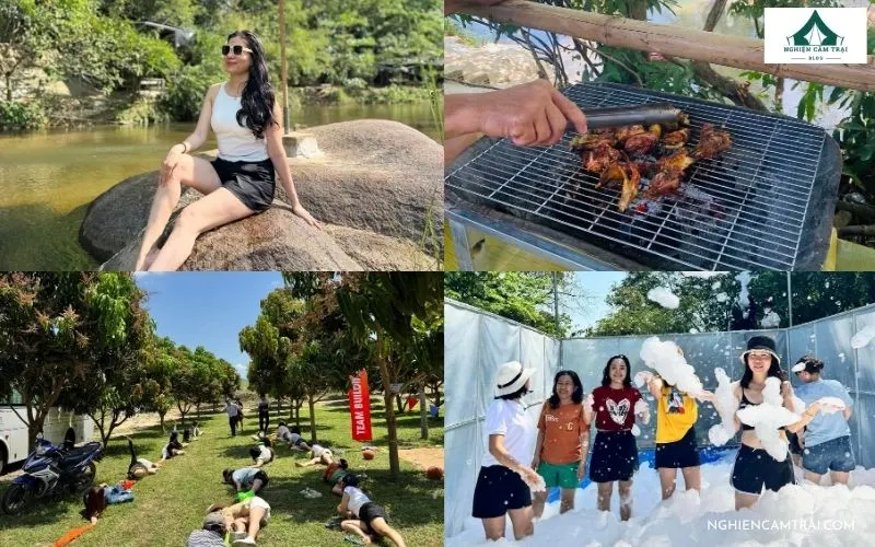 Các hoạt động giải trí đa dạng như tiệc nướng BBQ, teambuilding và khiêu vũ bọt tuyết tại khu du lịch