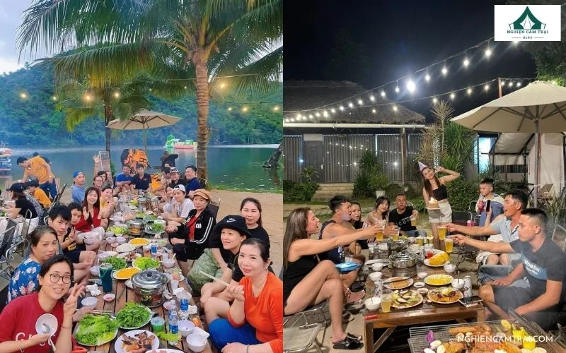 ZCamp Nha Trang – Cắm trại, vui chơi và nghỉ dưỡng bên hồ Kênh Hạ 18 Bữa tiệc BBQ ấm cúng và quây quần bên ánh đèn vàng tại ZCamp Nha Trang về đêm