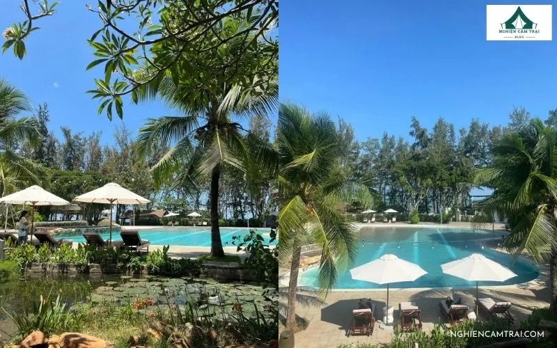Hồ bơi ngoài trời rộng rãi, trong xanh nằm sát bờ biển tại Zenna Pool Camp Vũng Tàu