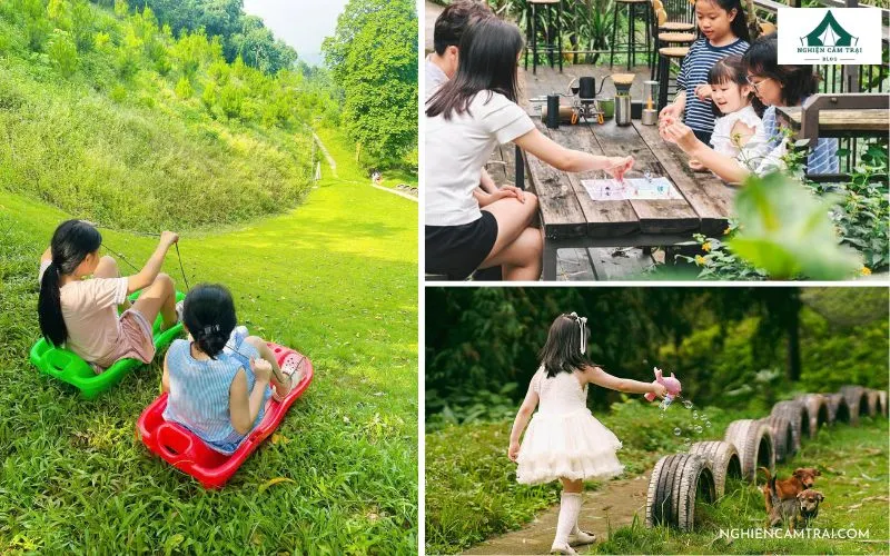 Review Path Hill Hòa Bình: Khu cắm trại ven suối xanh mát 13 Trẻ em vui chơi trượt cỏ, chơi đùa ngoài trời và tham gia các hoạt động thú vị tại Path Hill