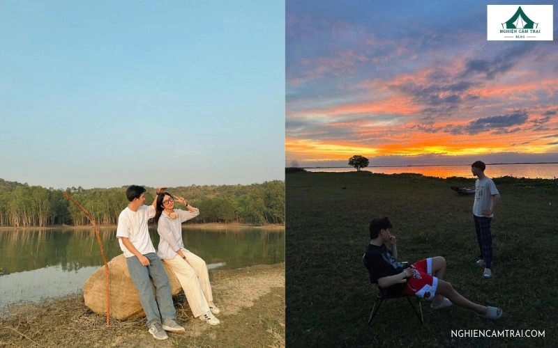 Tâm Camping sở hữu nhiều góc check-in gần gũi thiên nhiên, từ những căn lều xinh xắn đến khung cảnh hoàng hôn ven hồ